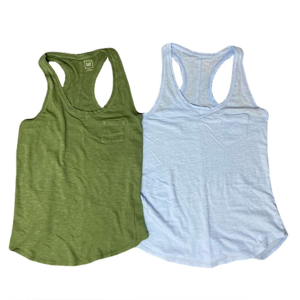 Gap Slub Pocket Racerback Tank Twig Green & Simply Blue Women’s XS Lot Of 2